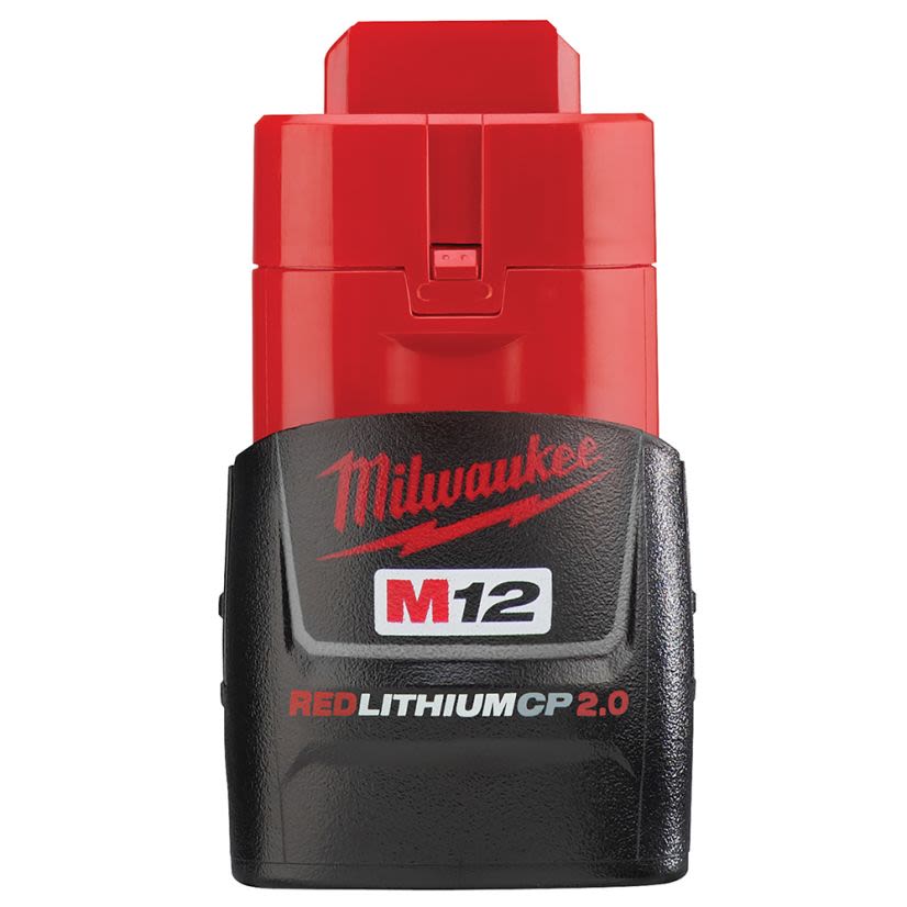 Milwaukee M12 REDLITHIUM 48-11-2420 Compact Rechargeable Cordless Battery Pack, 2 Ah Li-Ion Battery, 12 V DC Charge, For Use With M12 Cordless Power Tool